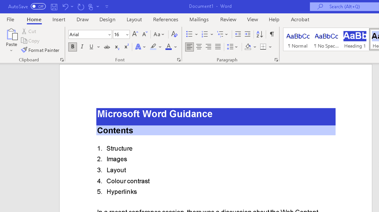Microsoft Word with blue dye colour scheme