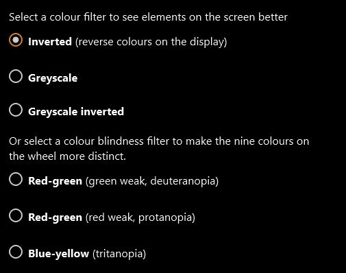 Colour filters with inverted selected, which makes the background black