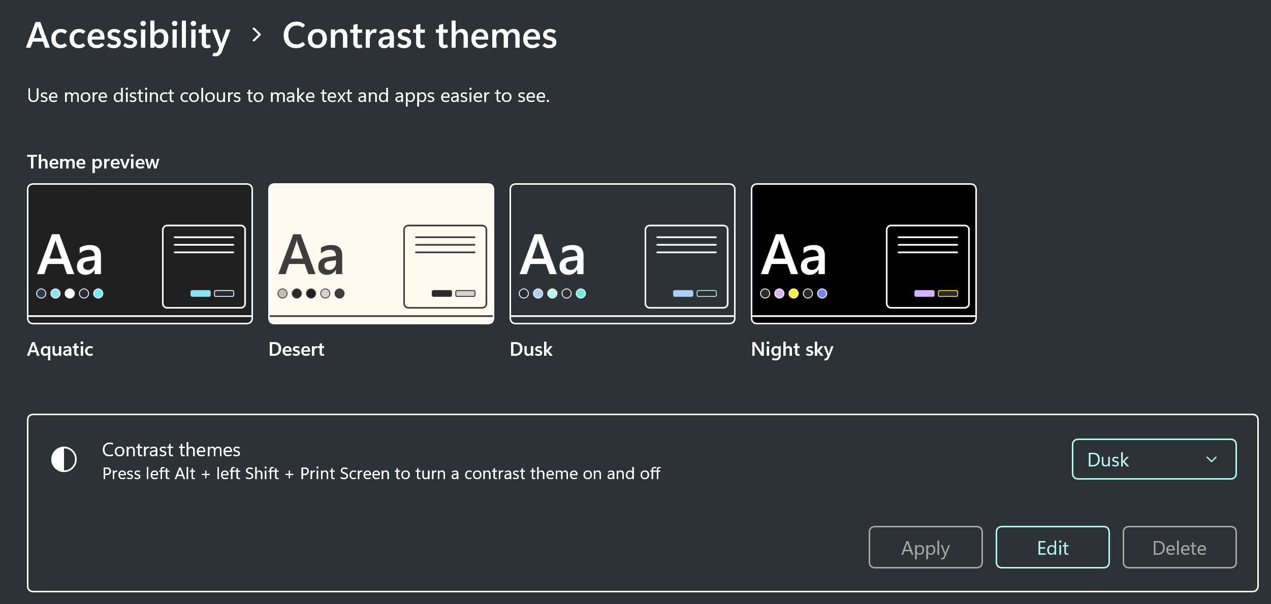 Dusk contrast theme, which makes the background dark grey and the text white
