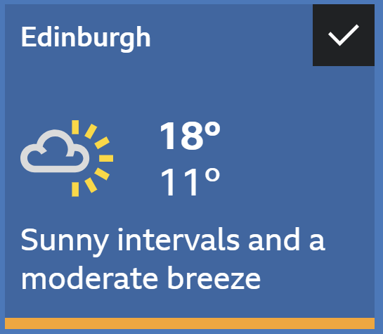 Crystal clear screenshot of weather forecast for Edinburgh.