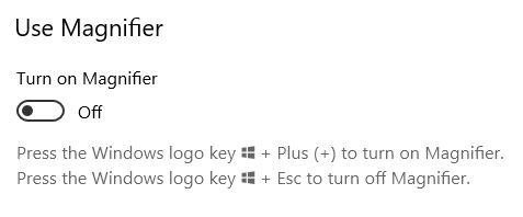 Windows magnifier turn on and off button